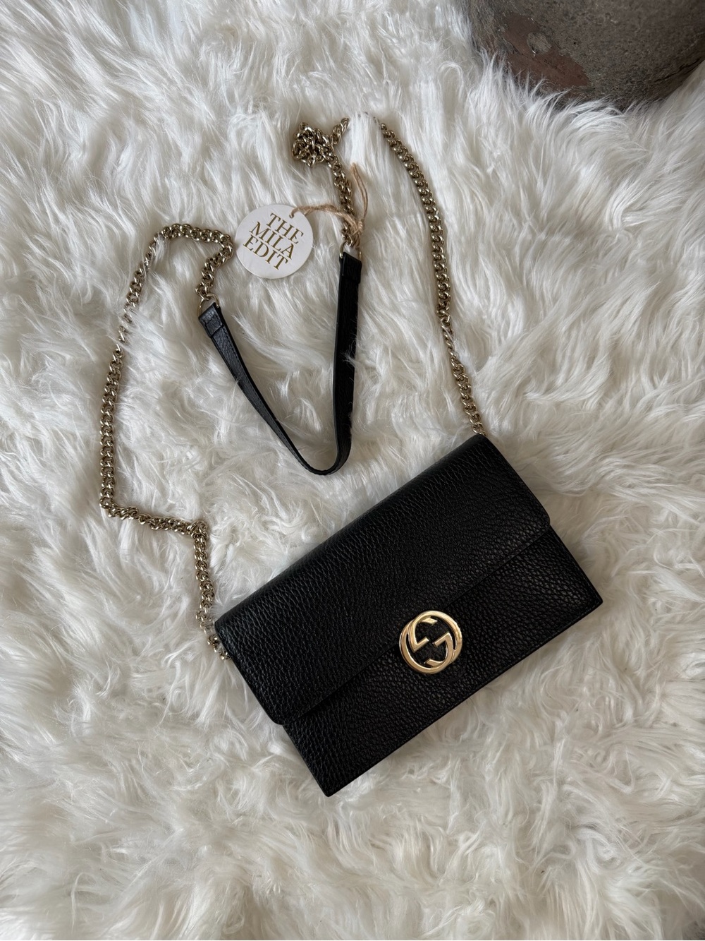 GUCCI INTERLOCKING G WALLET ON CHAIN Grained Leather - Picture 11 of 12